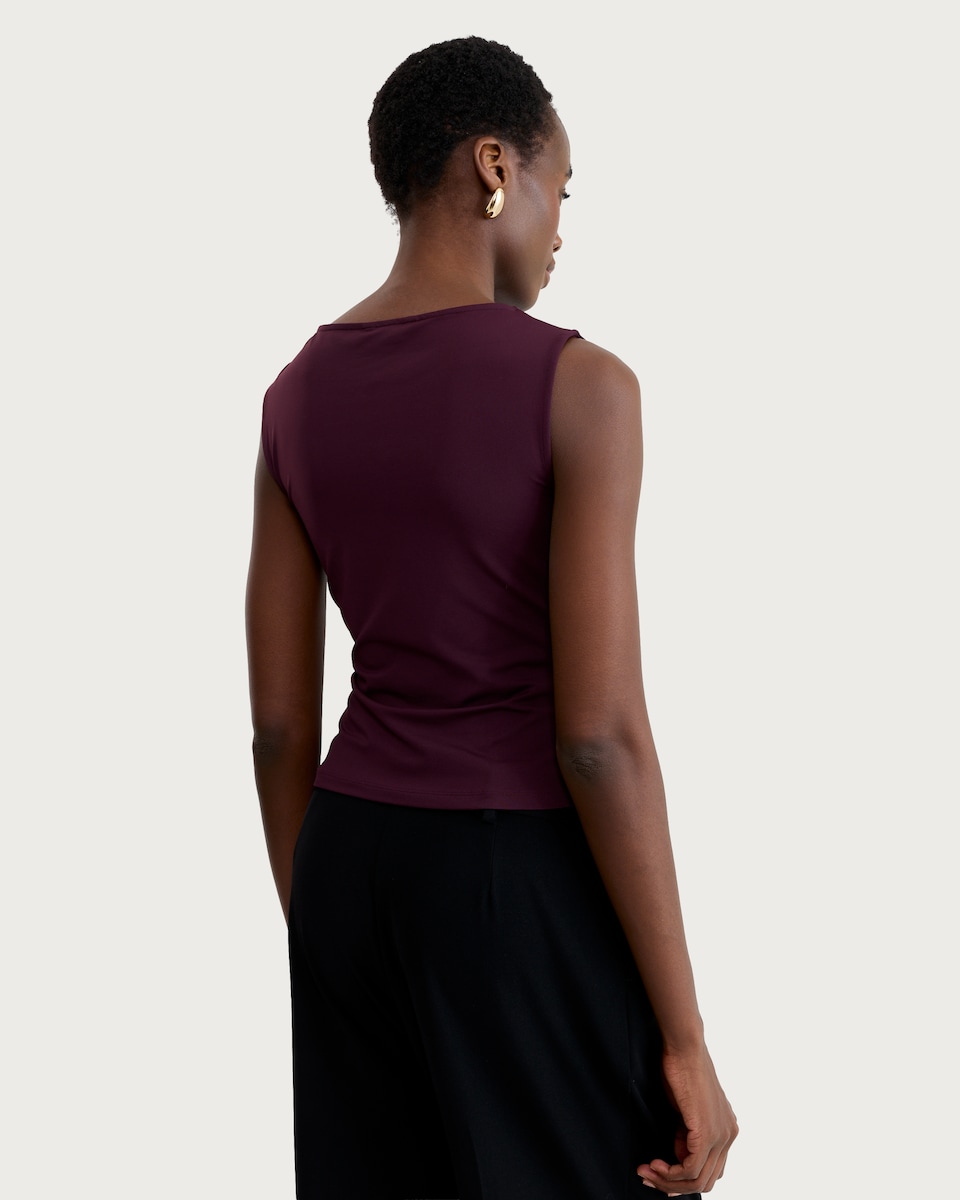 image 1 of F&F Ruched Twist Front Sleeveless Top in Burgundy