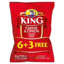 King Cheese & Onion Flavoured Potato Crisps 6 pack + 3 free 225g