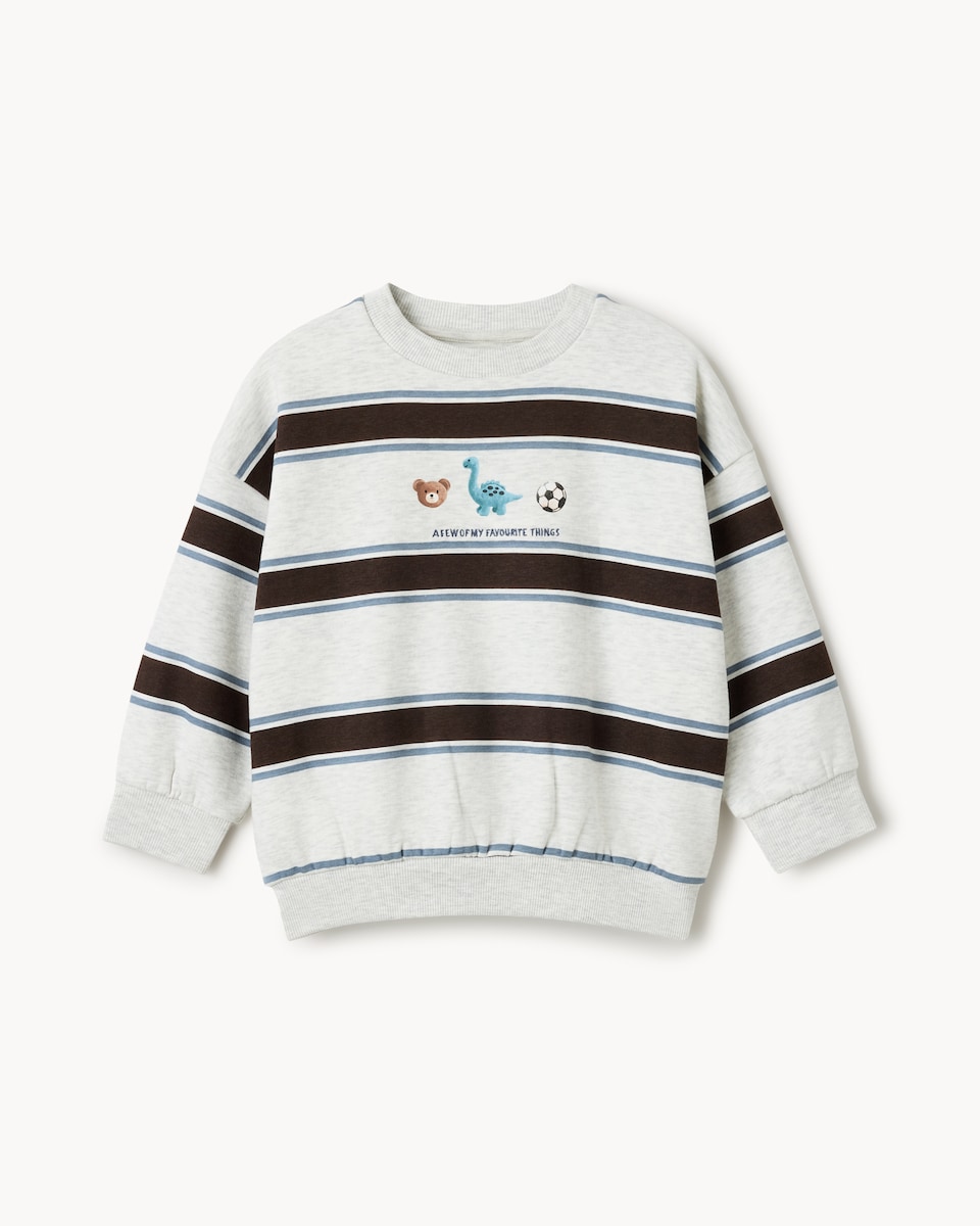 image 1 of F&F Boys Cotton Rich Striped Sweatshirt in Grey Marl