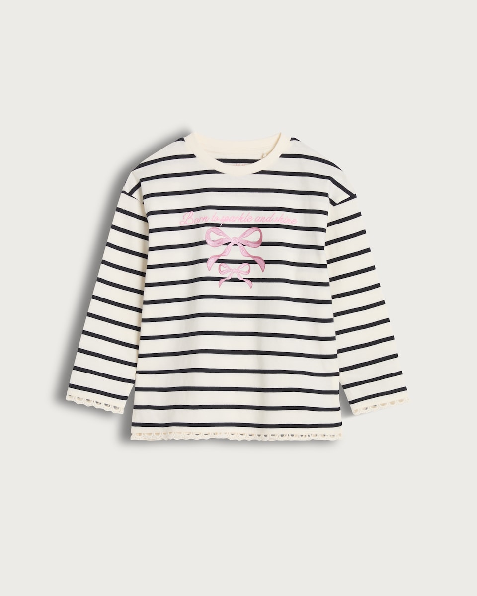 F&F Girls Pure Cotton Stripe Bow Print Slogan Top in Multi