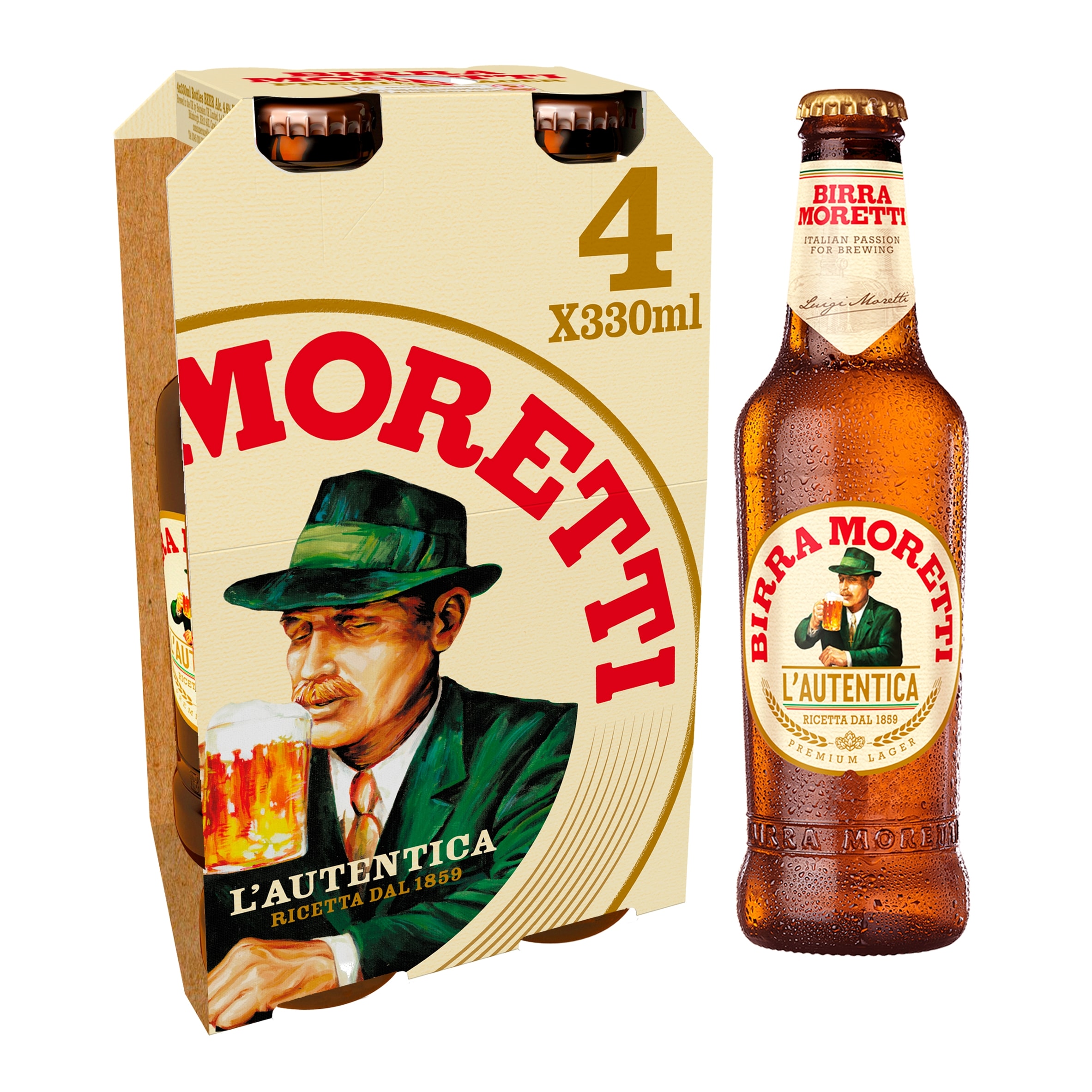 Birra Moretti Premium Lager Beer Bottle 4 x 330ml
