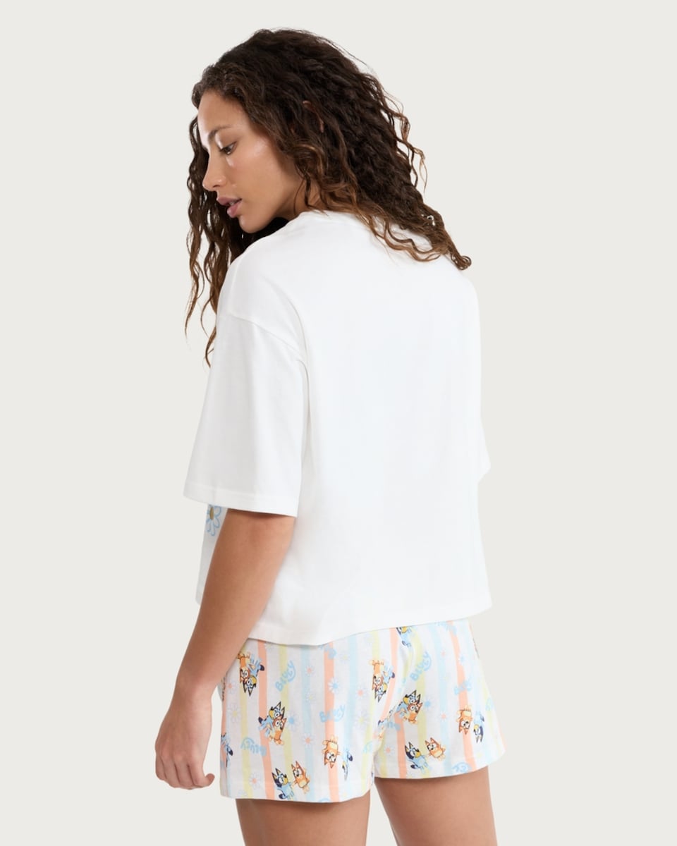 image 1 of Bluey Pure Cotton Mum Print Pyjama Set in Multi Blue