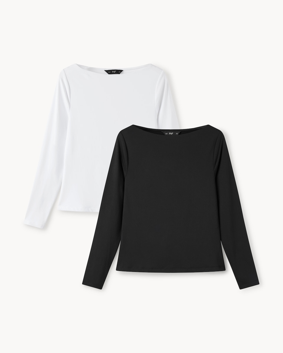 image 1 of F&F 2-Pack Polyamide Slash Neck Tops in Multi Black