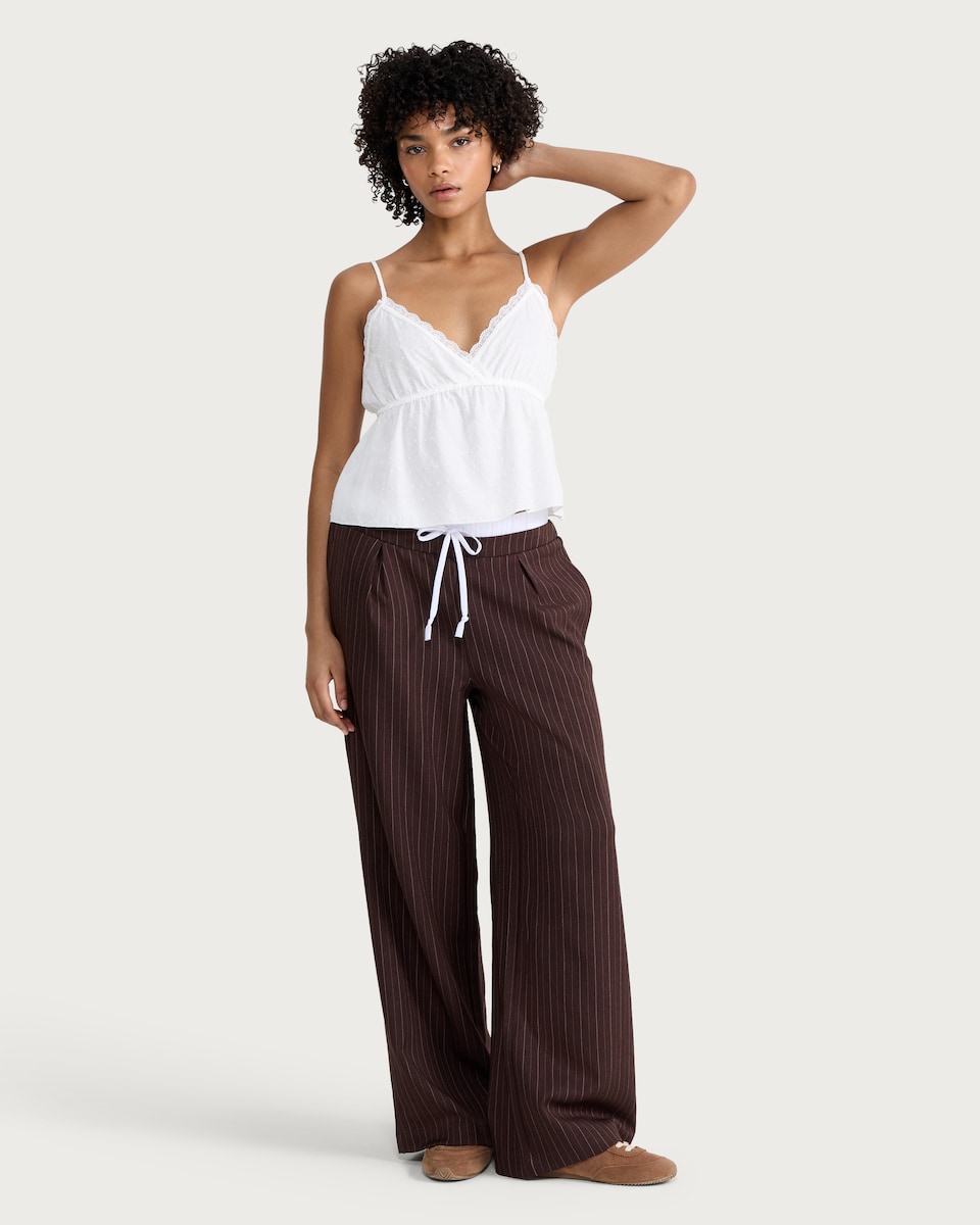 image 1 of OH ME OH MY Pinstripe Wide Leg Trousers in Chocolate