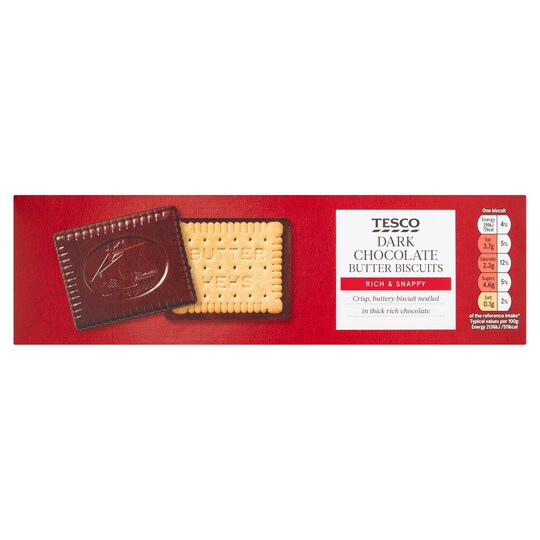 Tesco Dark Chocolate Butter Biscuits 125G Tesco Groceries