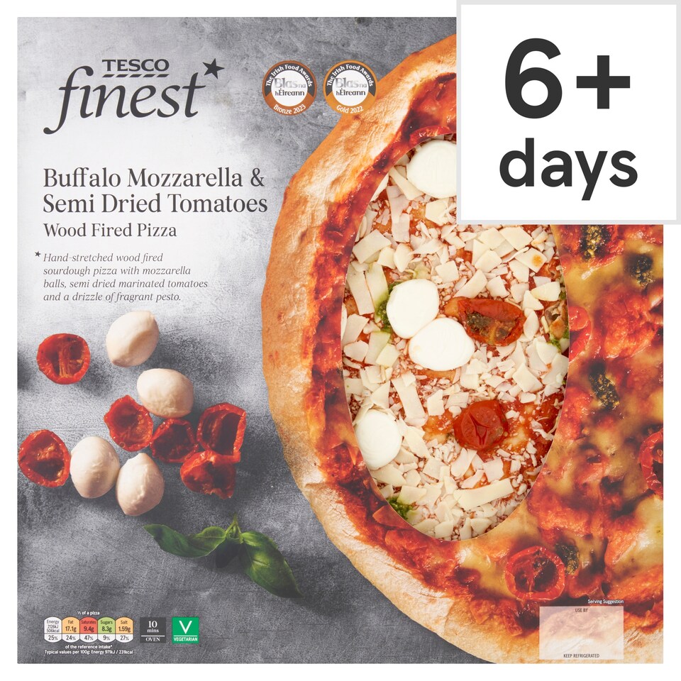 Tesco Finest Buf/Mozz And Sun Dried Tomato Wdfire Pizza 475G