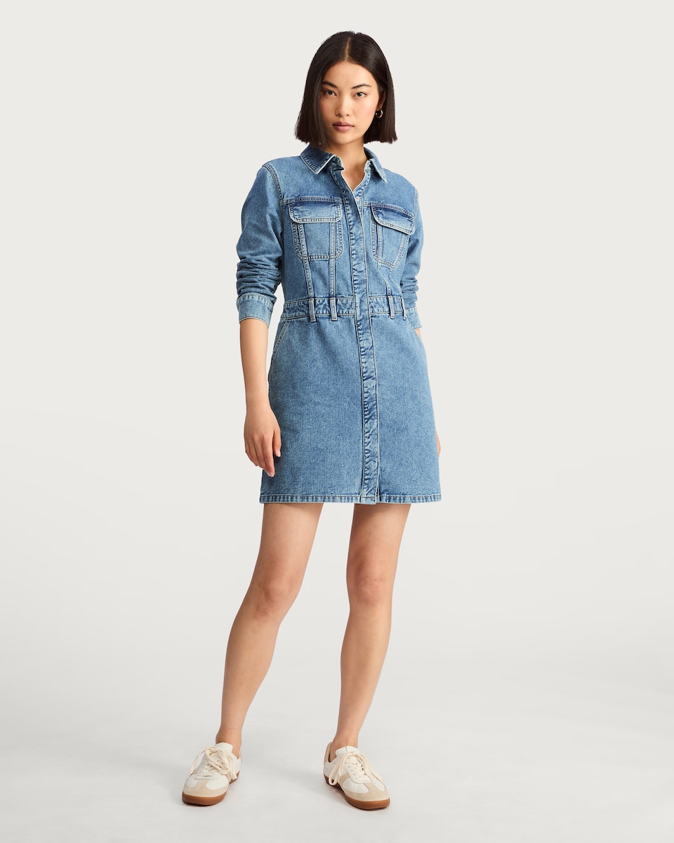 image 1 of F&F Pure Cotton Denim Utility Mini Dress in Blue