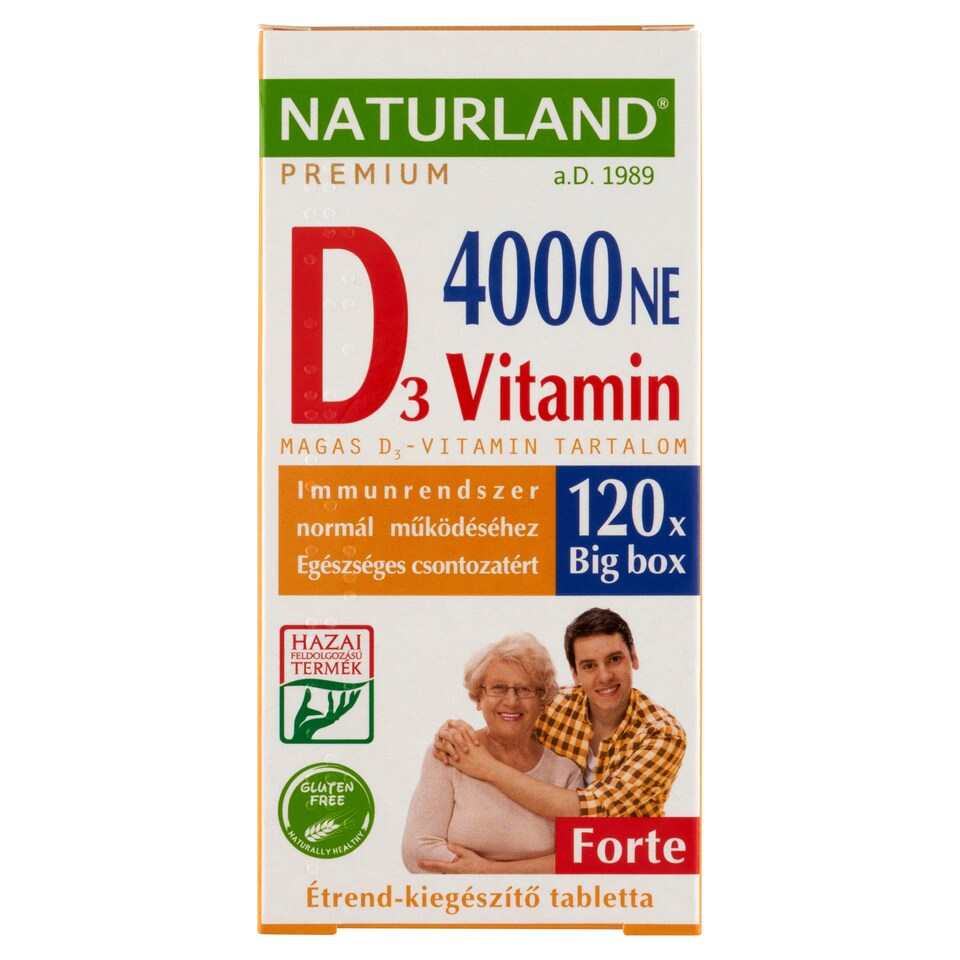 Naturland Premium D₃-vitamin 4000 NE forte étrend-kiegészítő tabletta 120 db 22,02 g  1. kép
