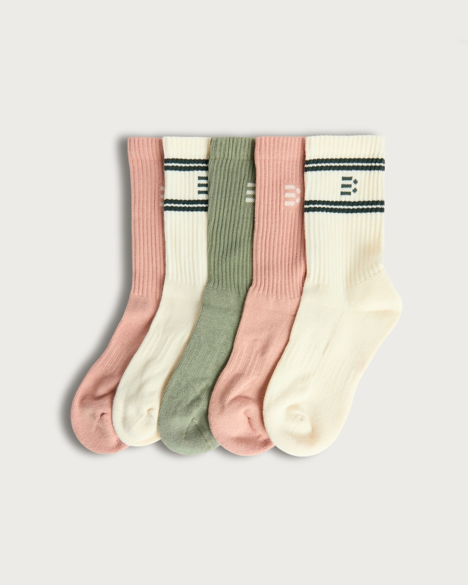 F&F Active 5-Pack Cotton Rich Ribbed Ankle Socks in Green
