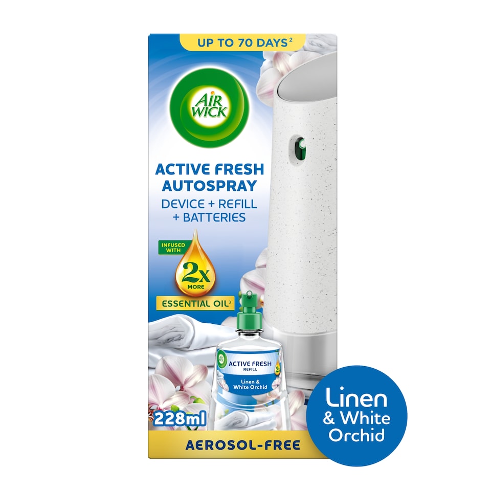 image 1 of Air Wick Active Fresh Kit Linen & White Orchid Air Freshener 228ml