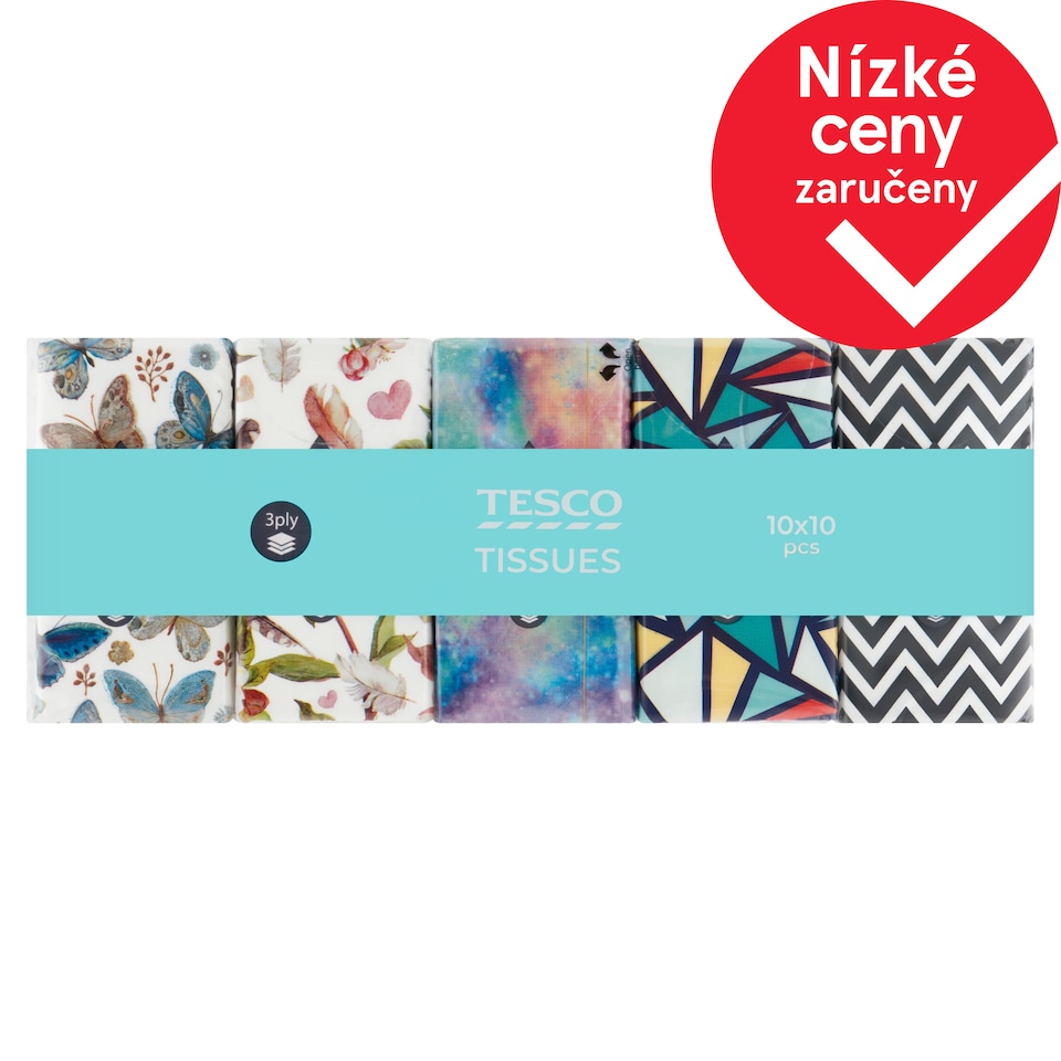 Tesco Papírové kapesníky 3 vrstvy 10 x 10 ks