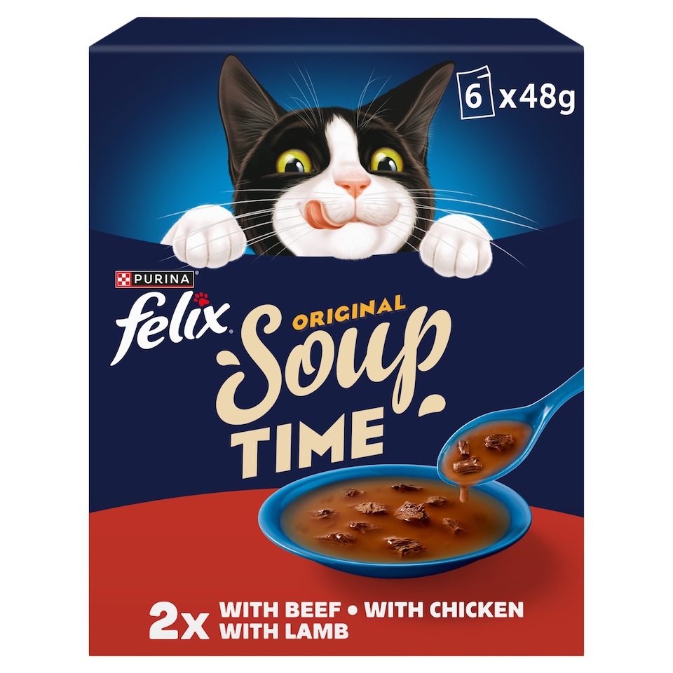 image 1 of FELIX Soup Farm Selection Chicken; Beef and Lamb Wet Cat Food 6x48g
