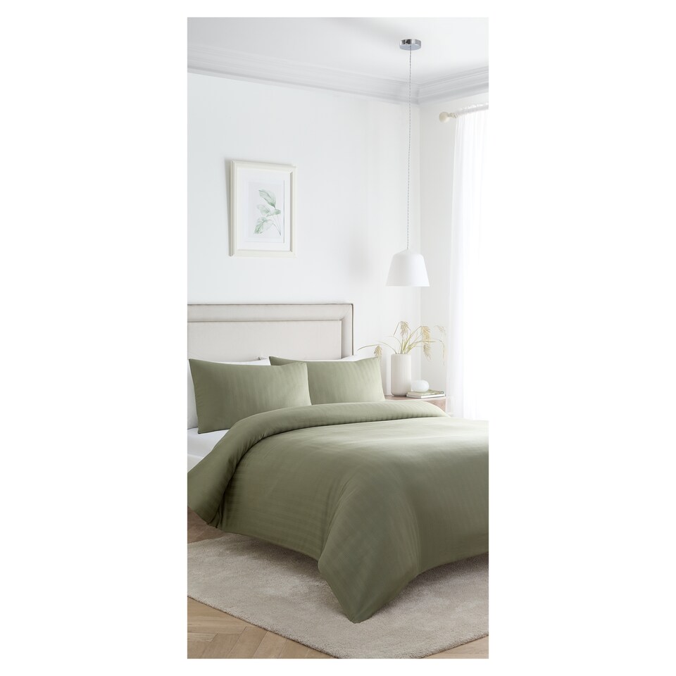 West Park Olive Sateen Stripe Duvet Cover Set Superking