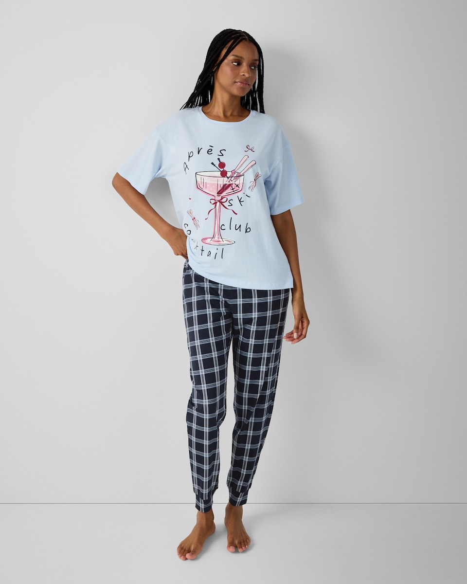 image 1 of F&F Pure Cotton Cocktail Pyjama Top in Blue