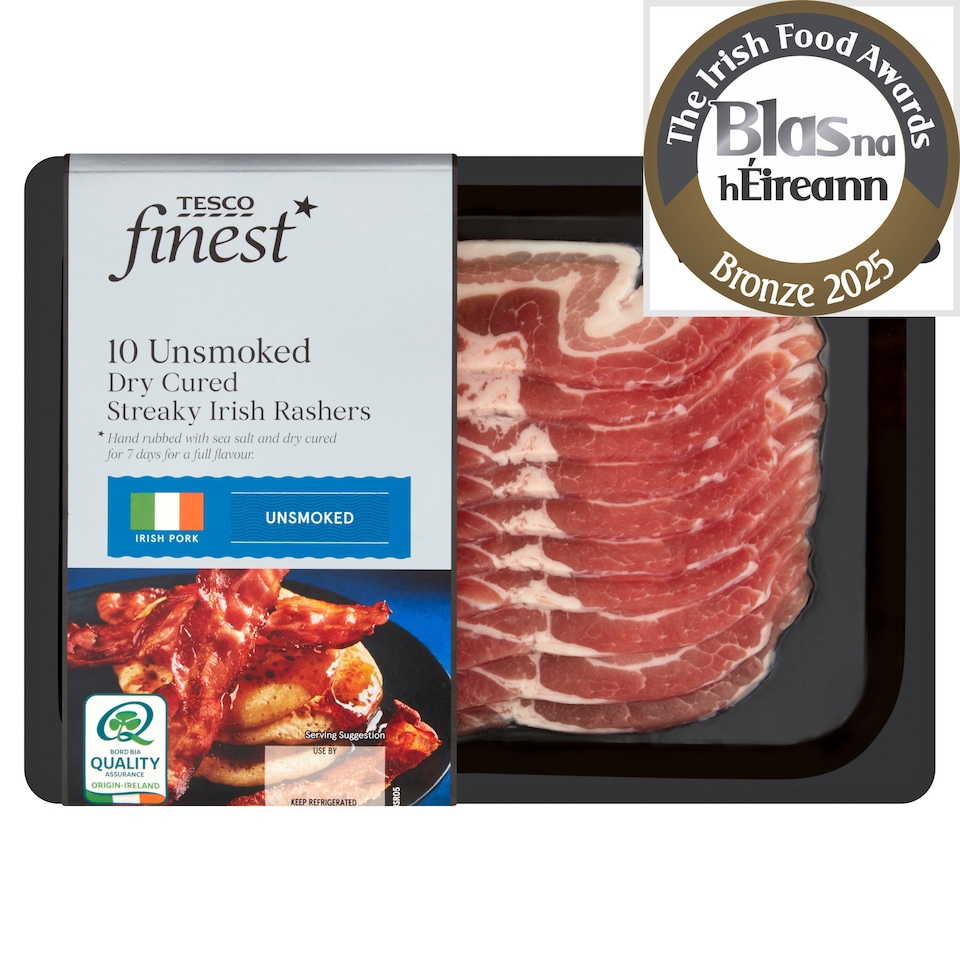 Tesco Finest Unsmoked Dry Cured Streaky Rashers 240G