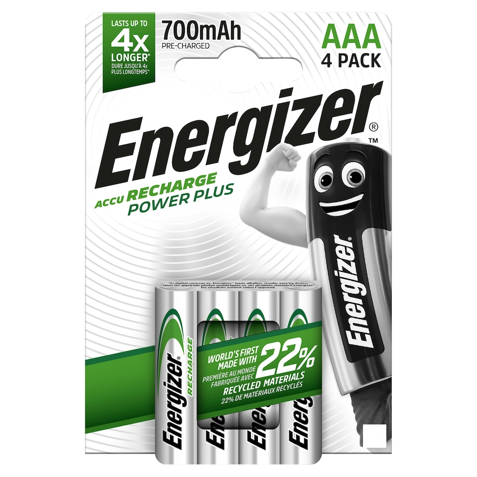 image 1 of Energizer Power Plus AAA 4 Pack Rechargeable Batteries