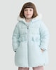 image 2 of F&F Girls Faux Fur Hood Padded Shower Resistant Coat in Blue