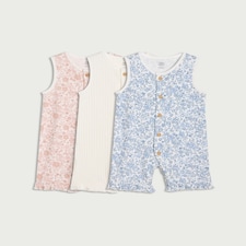 F&F Baby 3-Pack Pure Cotton Floral Print Sleeveless Rompers in White