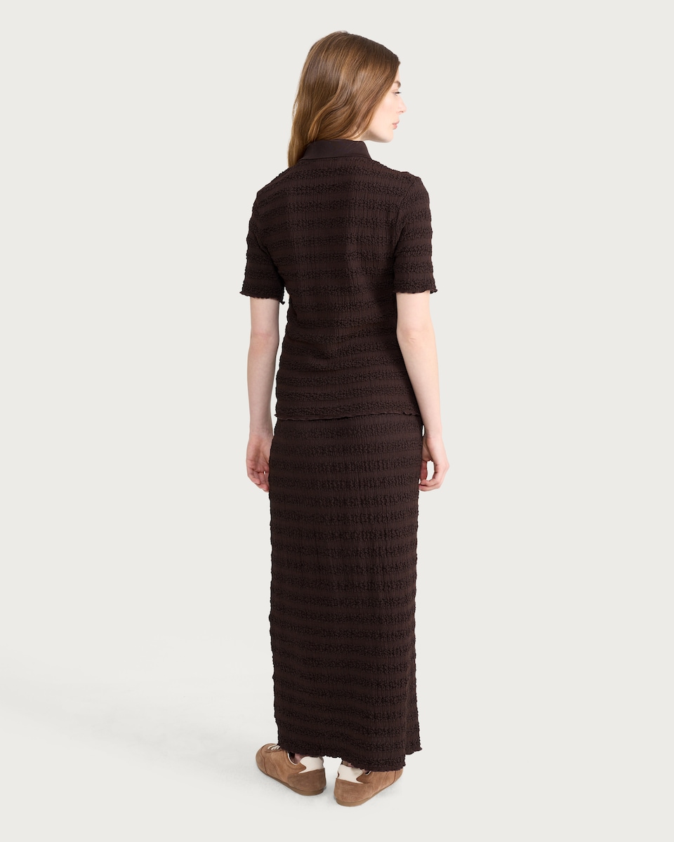 image 1 of F&F Crinkle Textured Button Up Co-ord Shirt in Chocolate