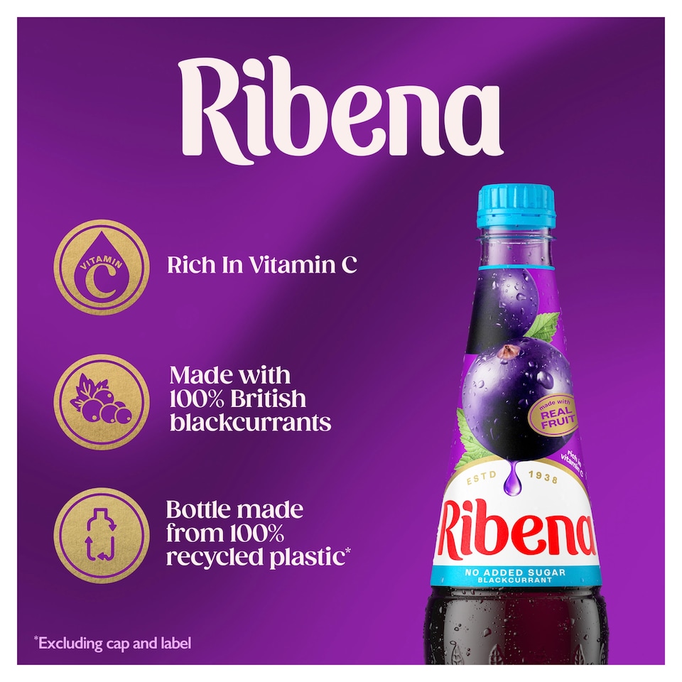 image 1 of Ribena Blackcurrant Squash No Added Sugar 850ml