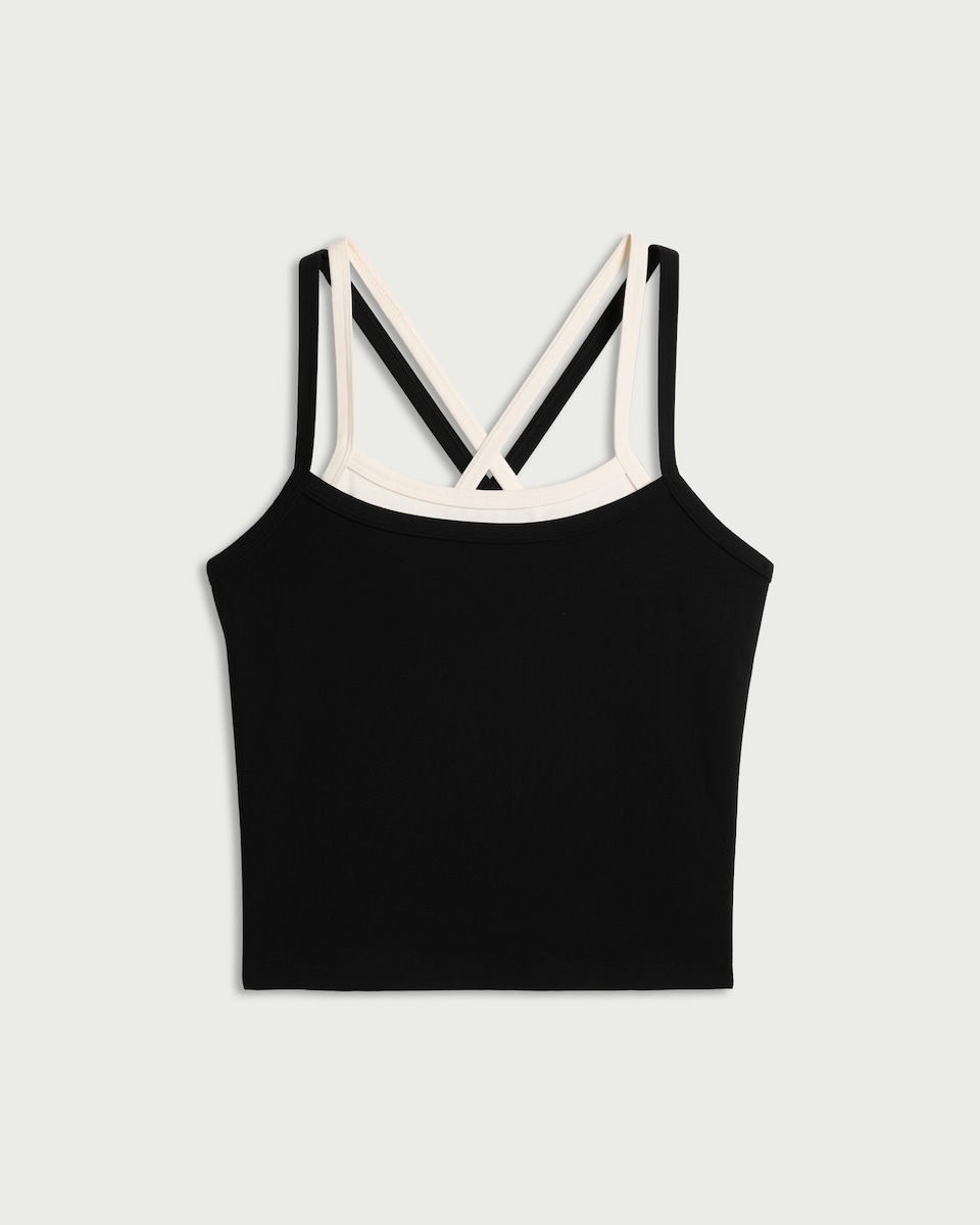 image 1 of F&F Active ULTRASTRETCH Double Layer Strappy Vest in Black