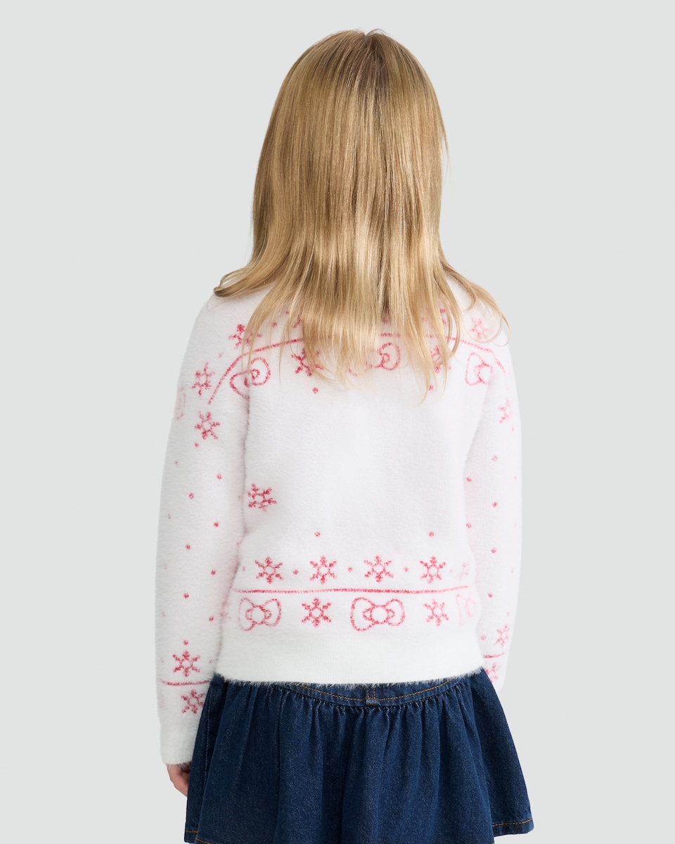 image 1 of Cinnamoroll Snowflake Print Knitted Jumper in White