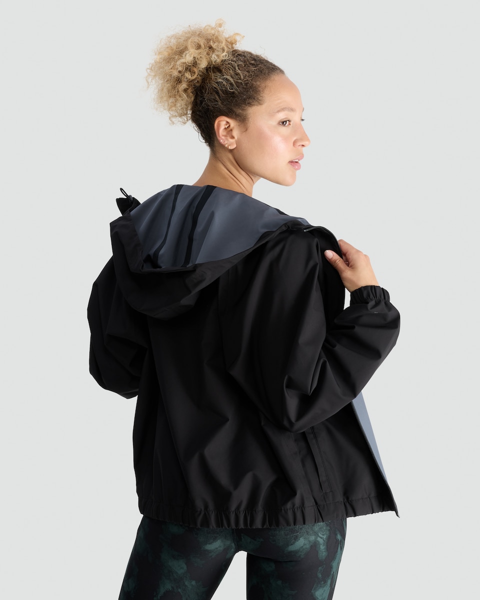 image 1 of F&F Active Waterproof Hooded Zip Up Jacket in Black
