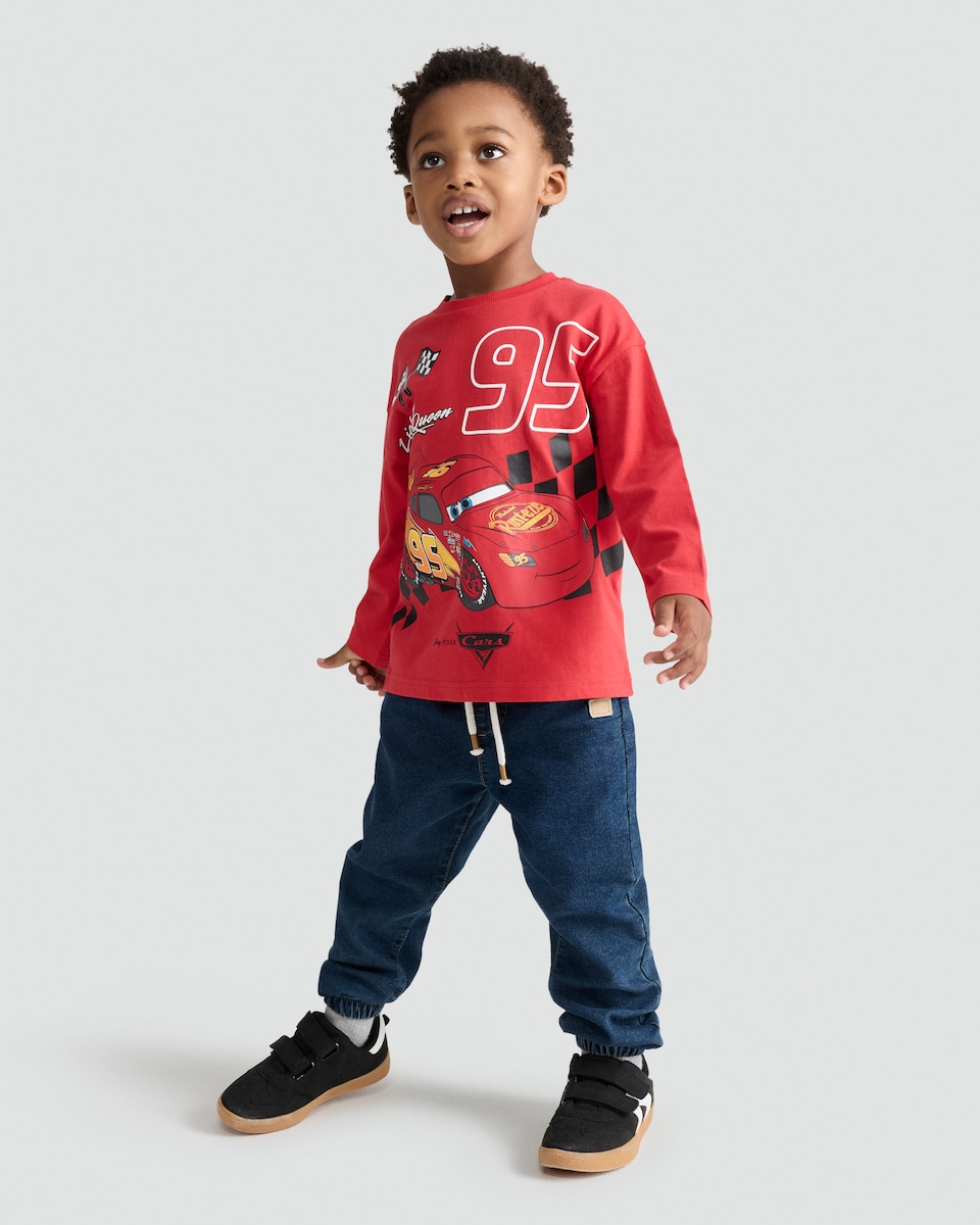 image 1 of Disney Cars Pure Cotton Lightning McQueen Long Sleeved Top in Red