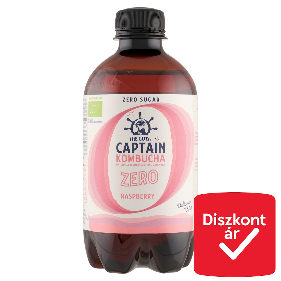 The Gutsy Captain Kombucha ZERO Raspberry Organic Fermented Green Tea Drink with Live Flora 400 ml