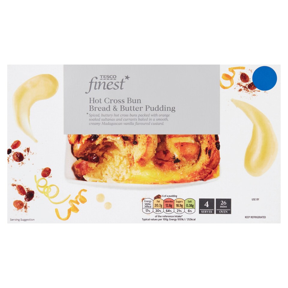 Tesco Finest Hot Cross Bun Bread & Butter Pudding 550G Tesco Groceries
