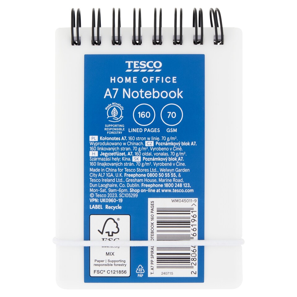 Tesco Home Office A7 Lined Notebook 160 pages