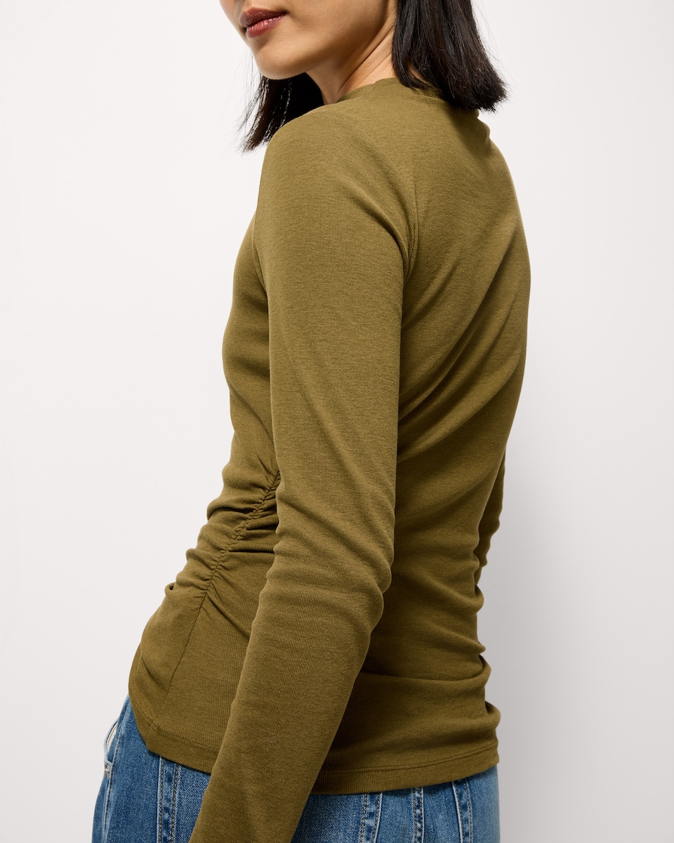 image 1 of F&F Ruched Side Long Sleeved Top in Olive