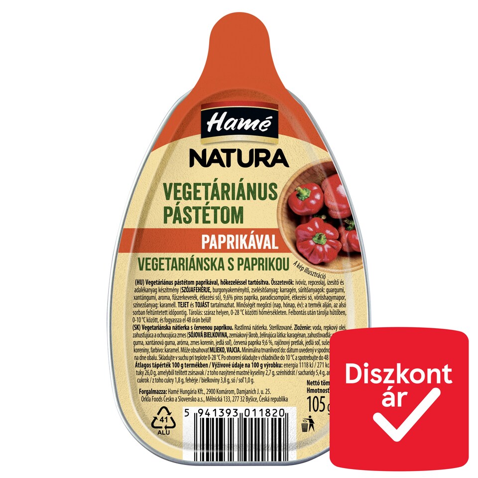 Hamé Natura vegetáriánus pástétom pirospaprikával 105 g