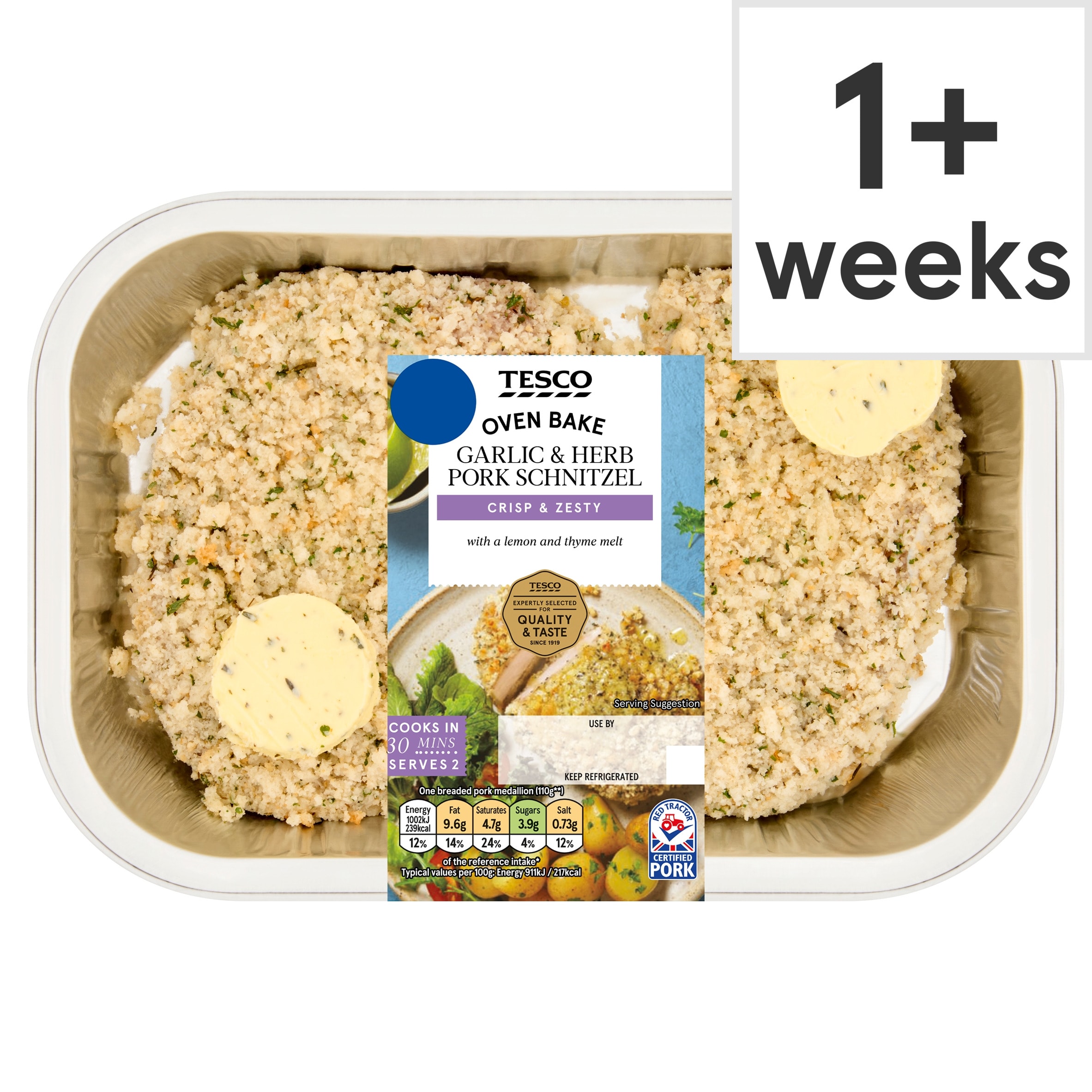 Tesco Oven Bake Garlic & Herb Pork Schnitzel 275g