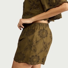 The F&F Edit Pure Cotton Embroidered Co-ord Shorts in Khaki
