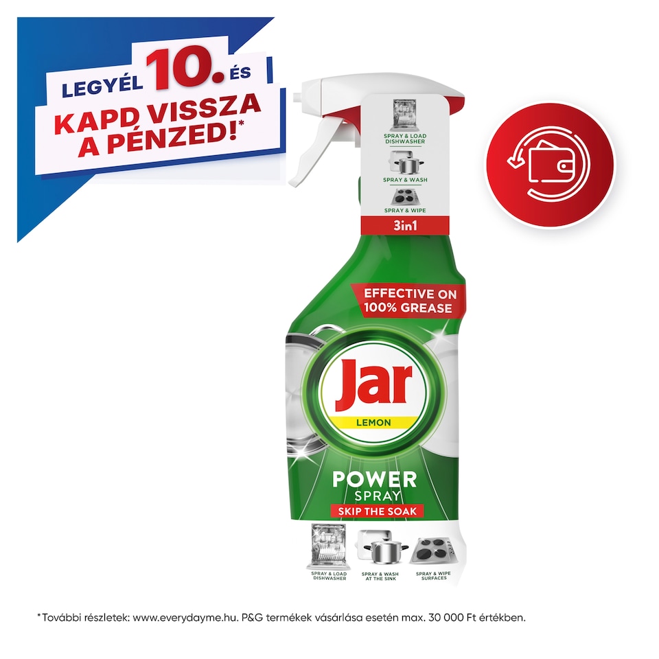 Jar Power Spray, 3 az 1-ben,Könnyű tisztítás és ragyogás az edényekhez és a konyhához, citrom,500 ml