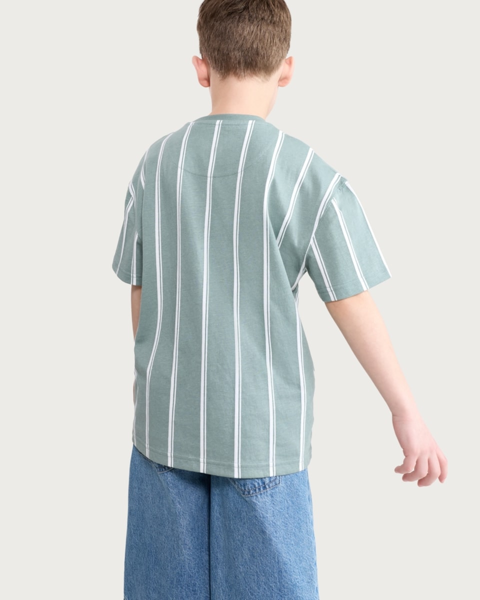 image 1 of F&F Boys Pure Cotton Recreation Striped T-Shirt in Khaki