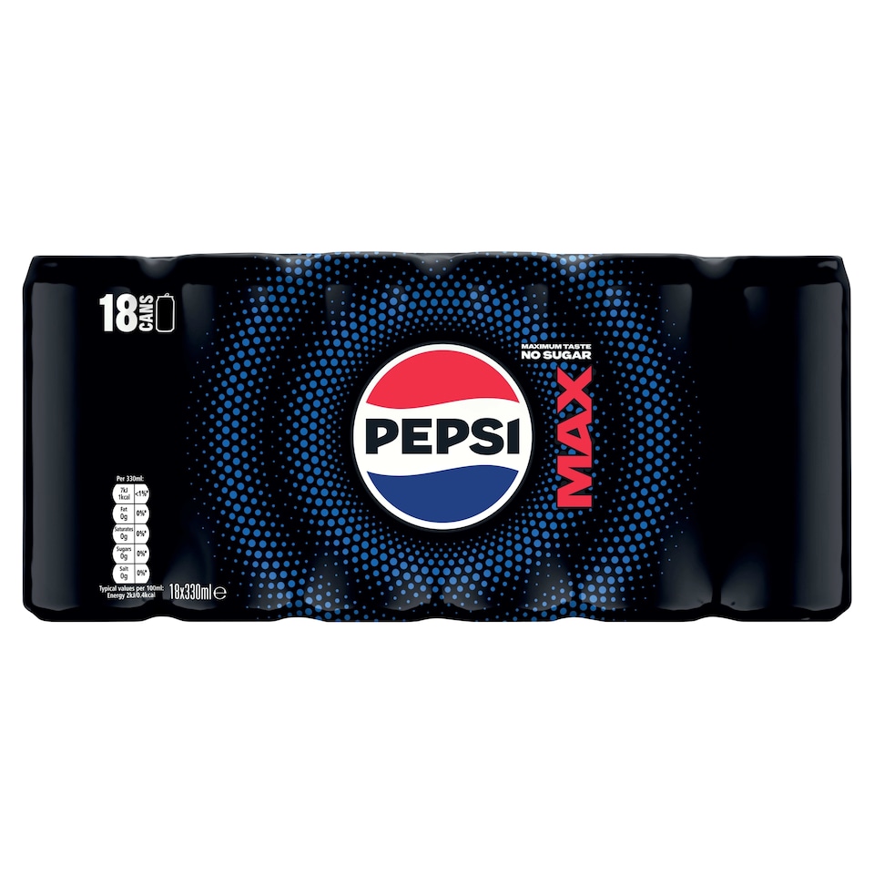 Pepsi Max No Sugar Cola Soft Drink 18 x 330ml