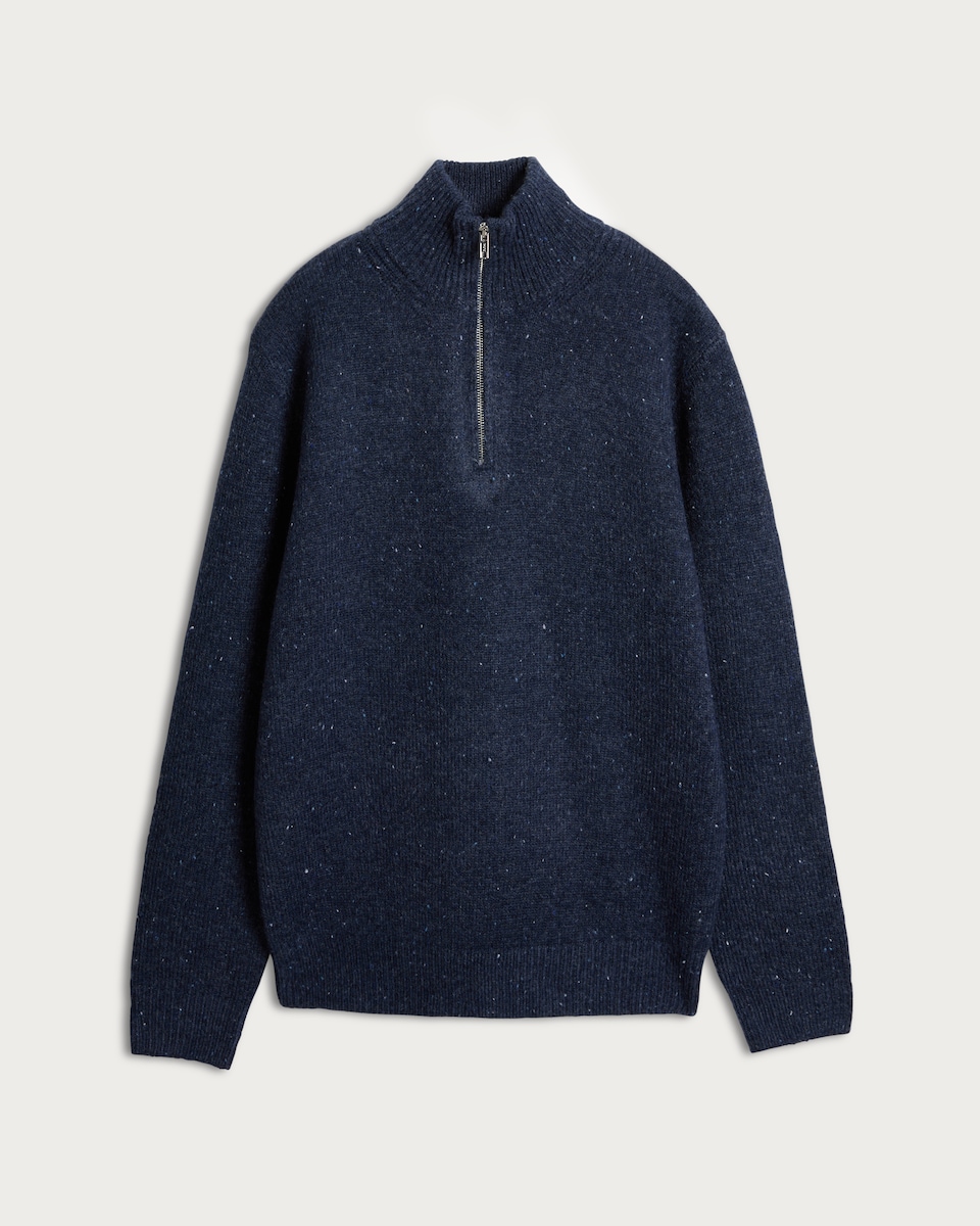 image 1 of F&F Knitted Speckled Half Zip Jumper in Navy