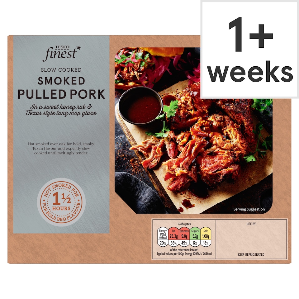 Tesco Finest Slow Cooked Smoked Pulled Pork in a Sweet Honey Rub & Texas Style Tang Mop Glaze 380G