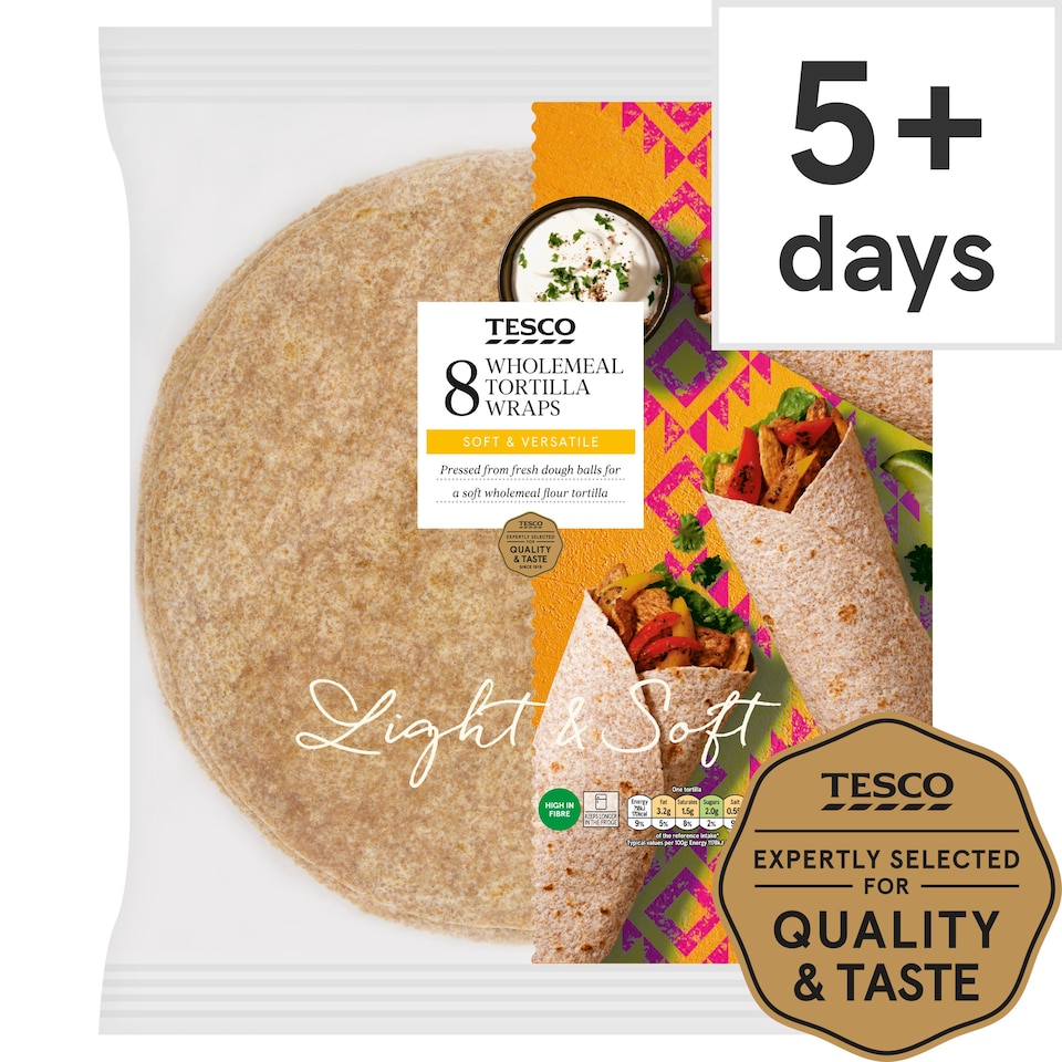 Tesco Wholemeal Tortilla Wraps 8 pack