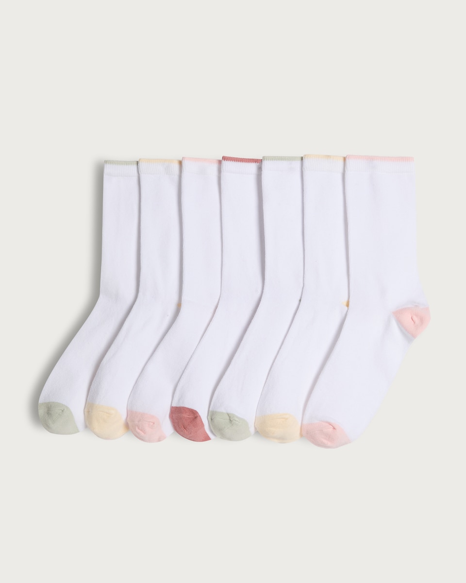 F&F 7-Pack Cotton Rich Contrast Toe Ankle Socks in White