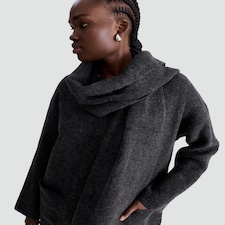 F&F Knitted Scarf Detail Cardigan with Wool in Grey