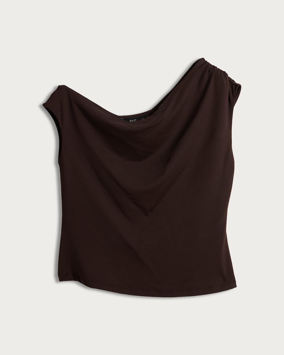 image 1 of F&F Polyamide Asymmetric Neck Sleeveless Top in Chocolate