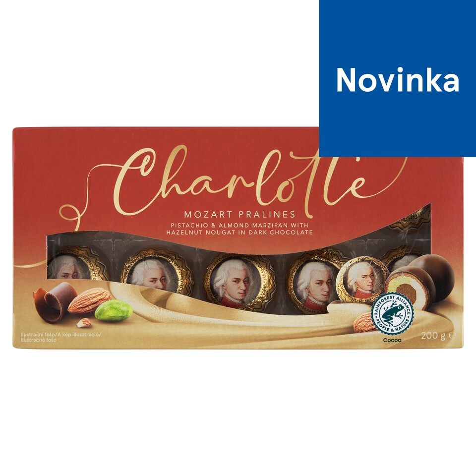 Charlotte Mozart Pralines Pistachio & Almond Marzipan with Hazelnut Nougat in Dark Chocolate 200 g