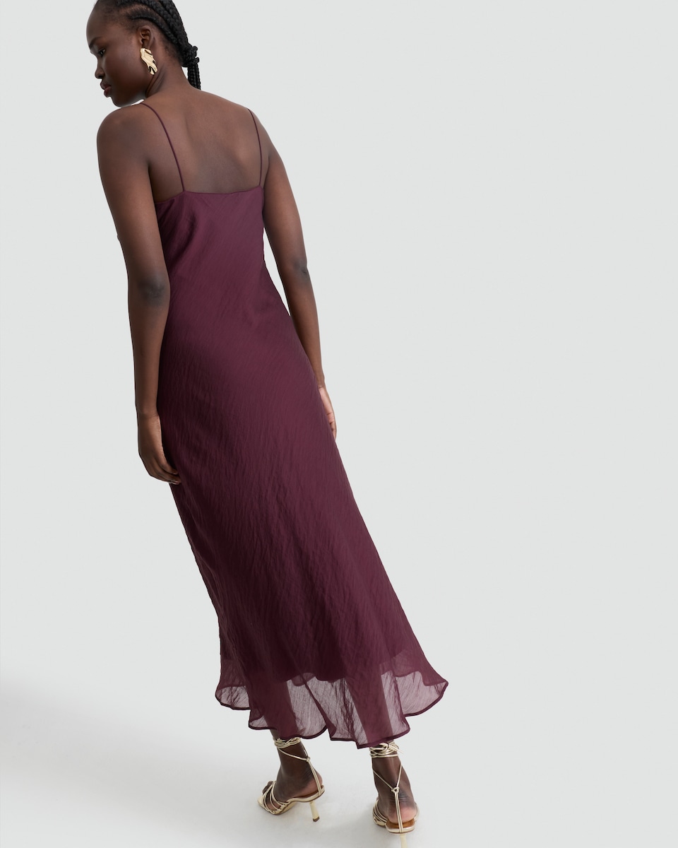 image 1 of F&F V Neck Ruffle Front Strappy Midi Dress in Burgundy