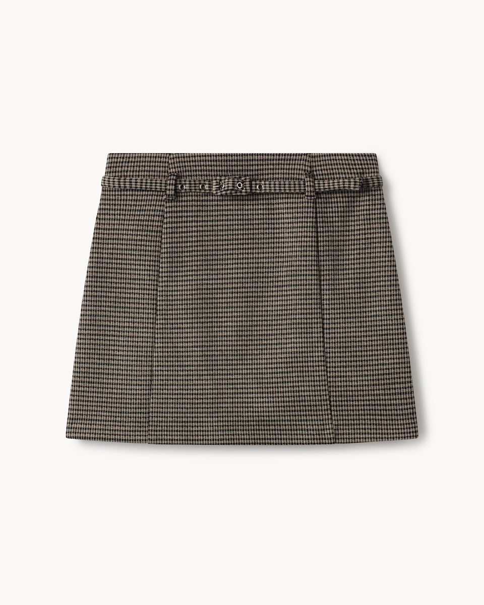 image 1 of F&F Ponte Checked Mini Skirt in Multi Brown