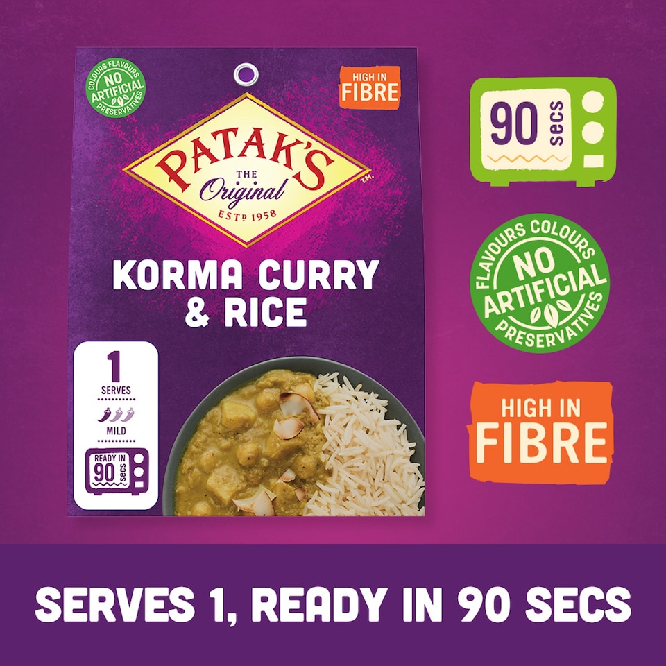 image 1 of Patak's Korma Curry & Rice Ready Meal Kit 250g