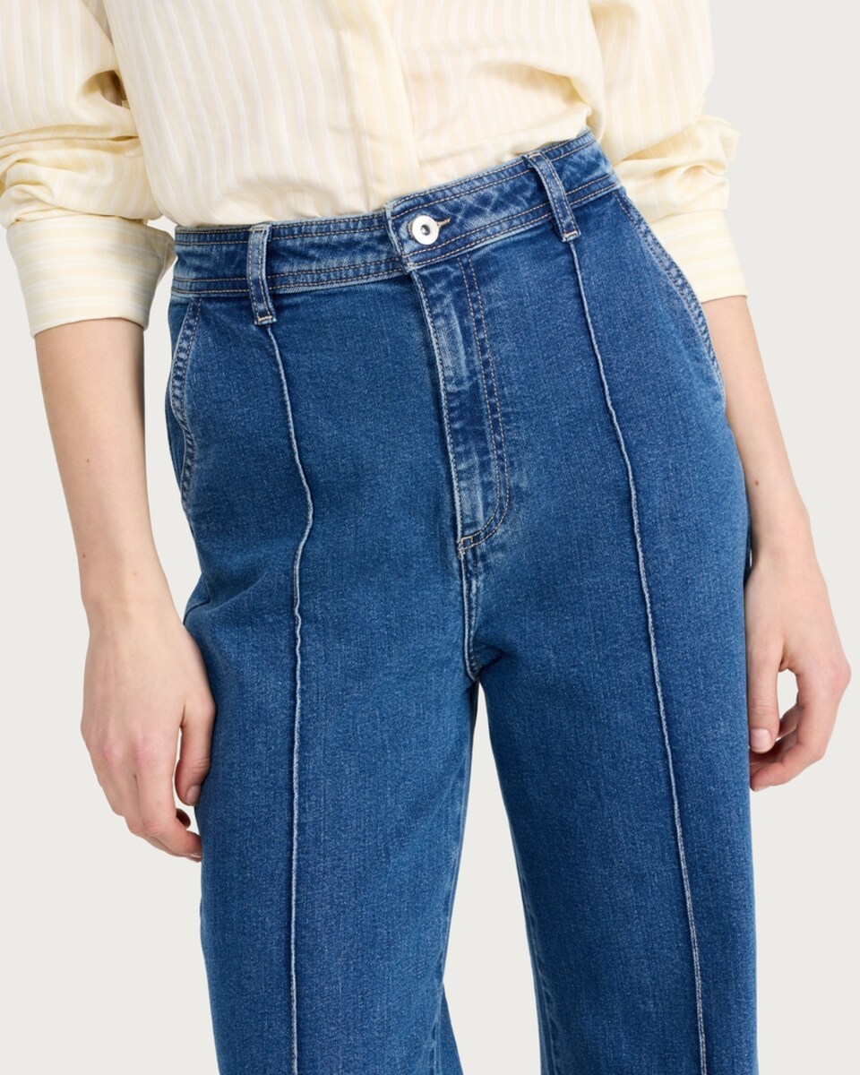 image 1 of F&F High Rise Seam Detail Flared Jeans in Navy