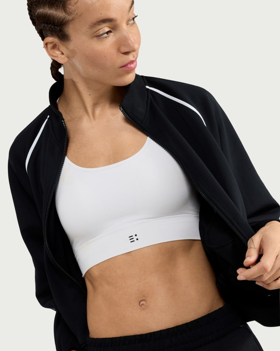 image 1 of F&F Active EVERYHOUR Side Stripe Zip Up Sweatshirt in Black